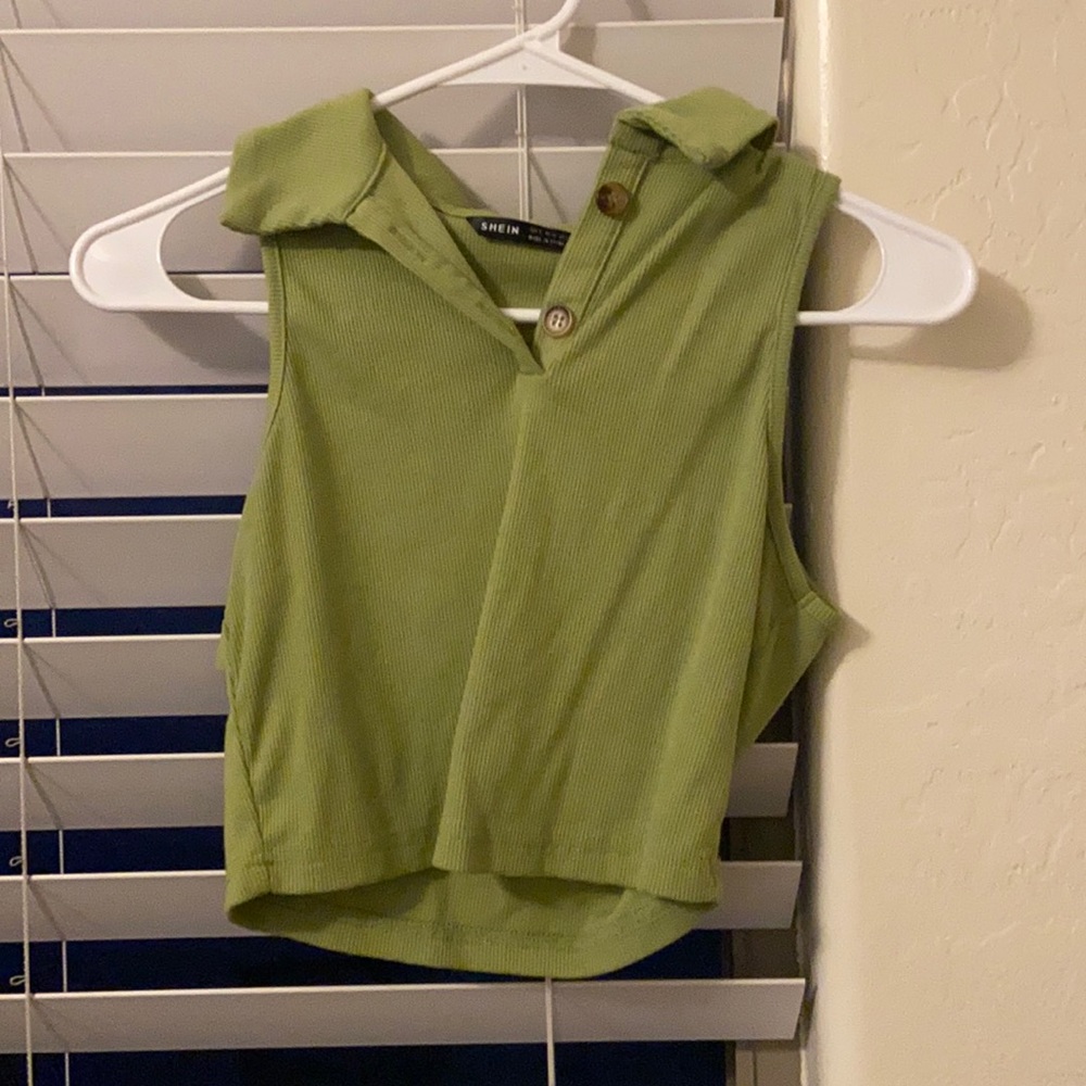 SHEIN cropped green collared tank